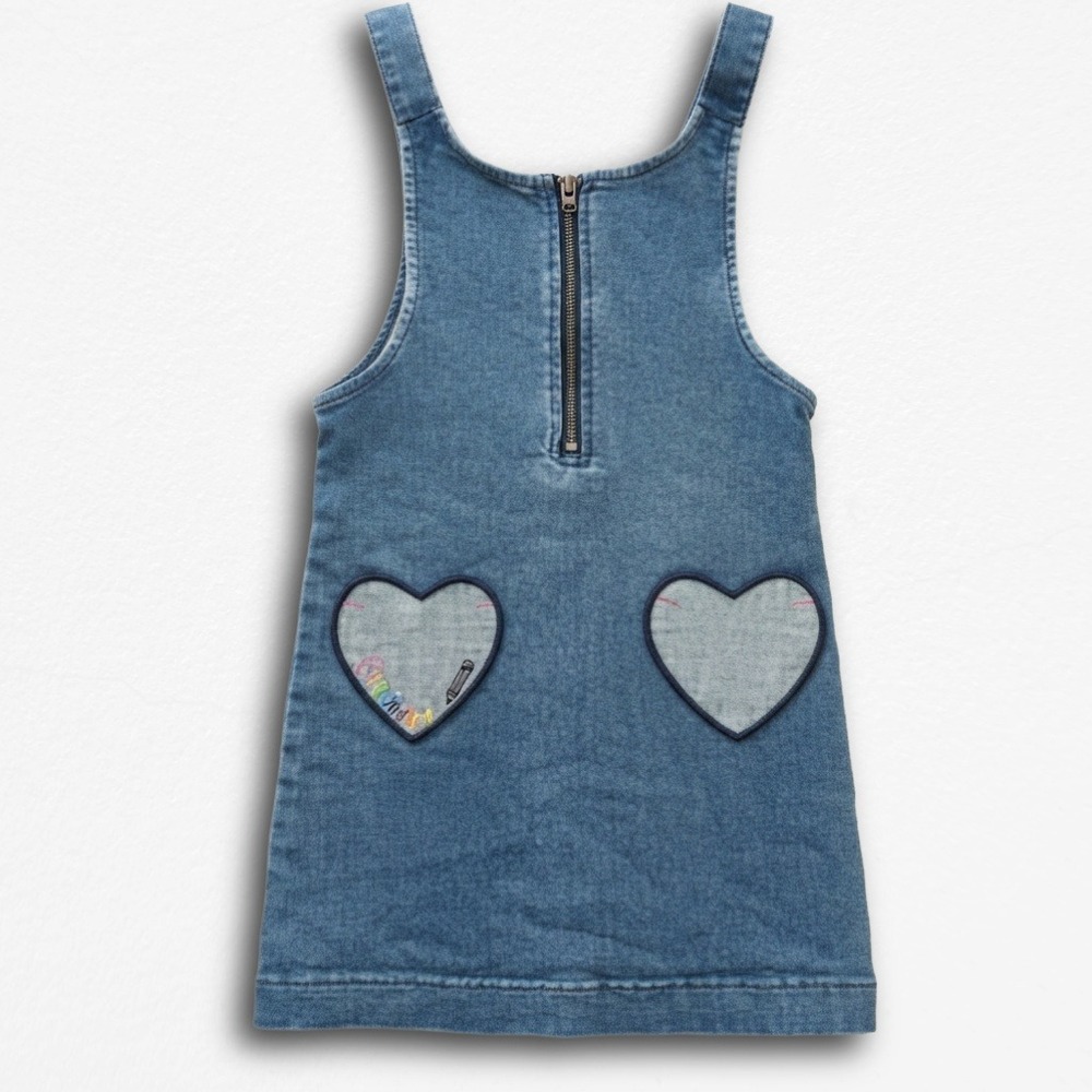 365 Kids From Garanimals Denim Jumper Dress Blue Heart Pockets Size 5 GAKD22035H